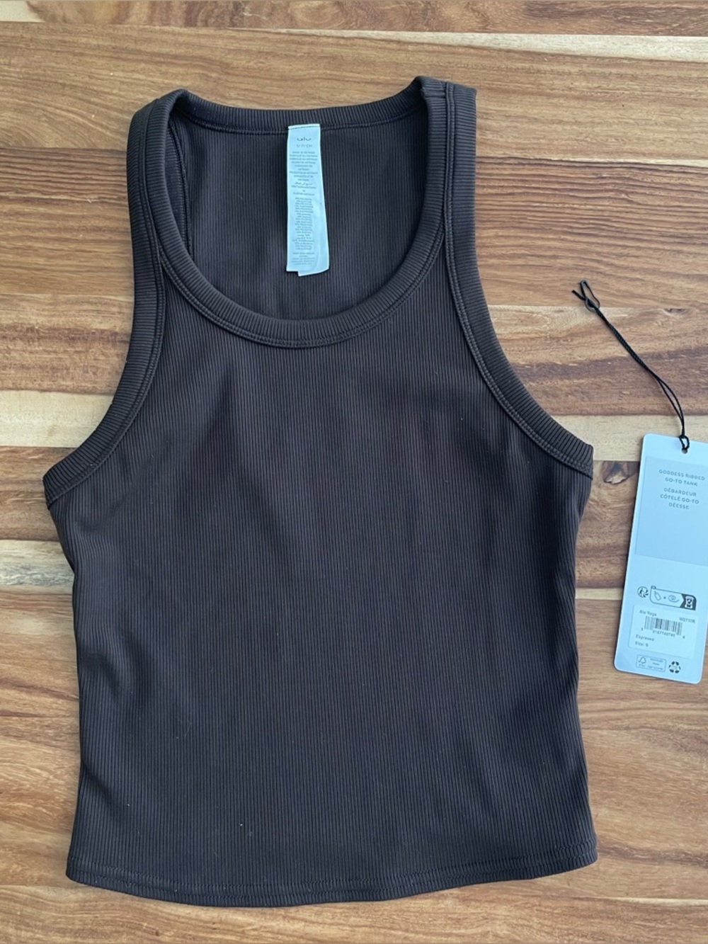 Alo ☕️ Goddess Ribbed Tank-Espresso - Size SM - Picture 4 of 6